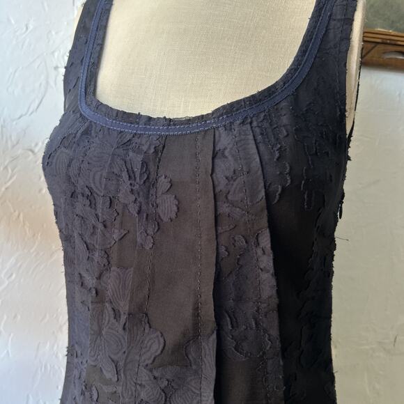 Tory Burch Silk Top Women Size 4 Floral Black Navy Tank Semi Sheer Chiffon - Picture 2 of 11